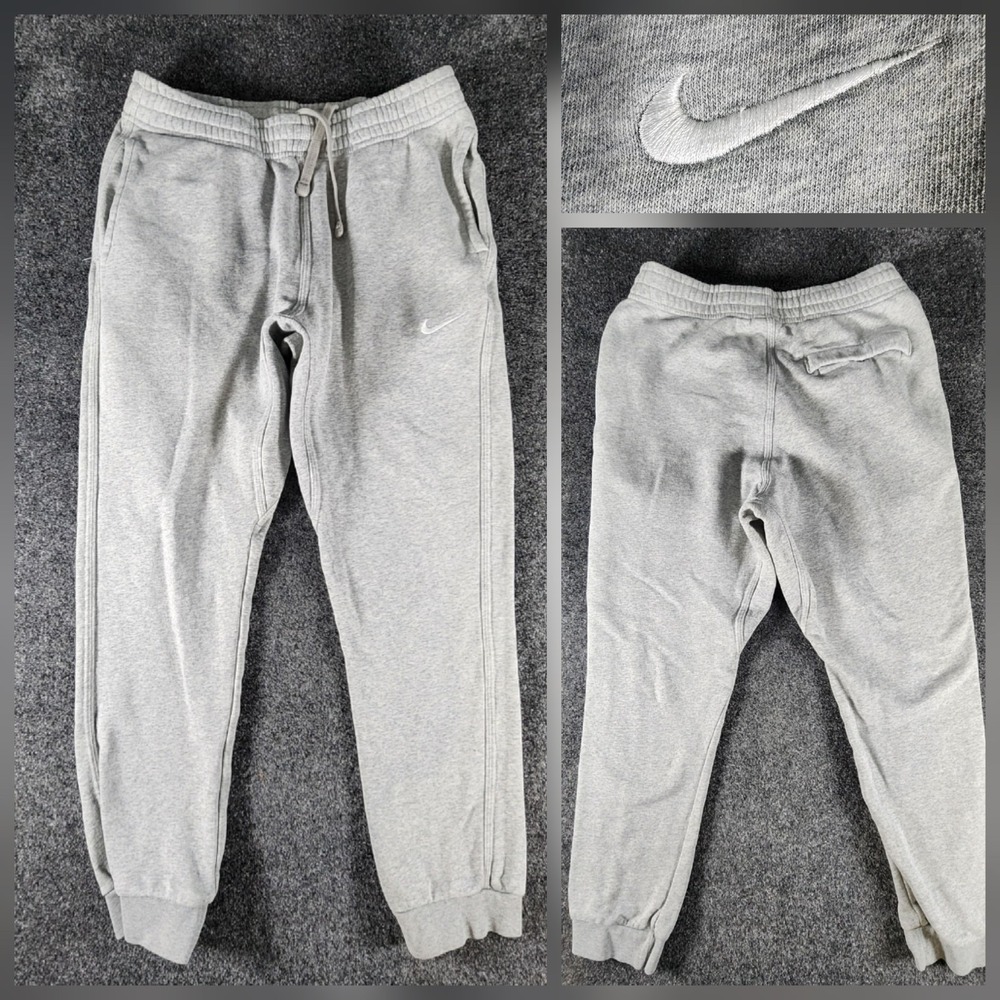 Nike Fleece Jogger Sweatpants Mens Large Gray Cuffed Pockets Logo